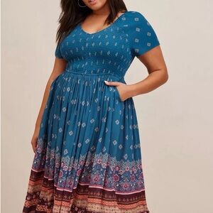 Torrid Size 2 Midi Gauze Smocked Skater Dress with Pockets